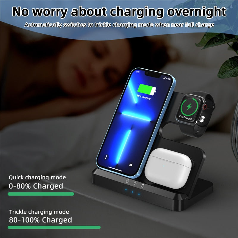 100W 3 in 1 Wireless Charger Stand Pad For iPhone Samsung Apple Watch Airpods Fast Charging Station
