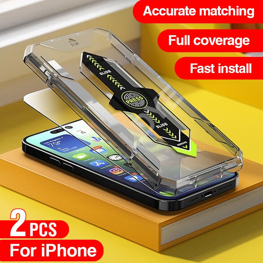 2PCS Accurate matching Full Cover Screen Protector on For iPhone Tempered Glass Fast installation