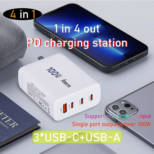 4 in 1 gan 100w usb type c charger pd qc quick charger laptop fast charging station for apple macbook ipad iphone accessories