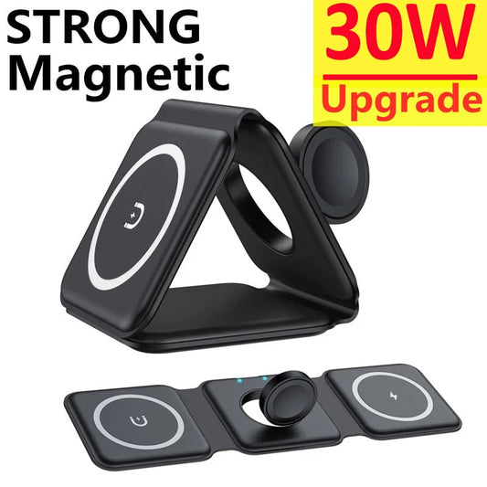 30W 3 in 1 Magnetic Wireless Charger Pad for iPhone Apple Watch AirPods  Chargers Fast Charging Dock Station